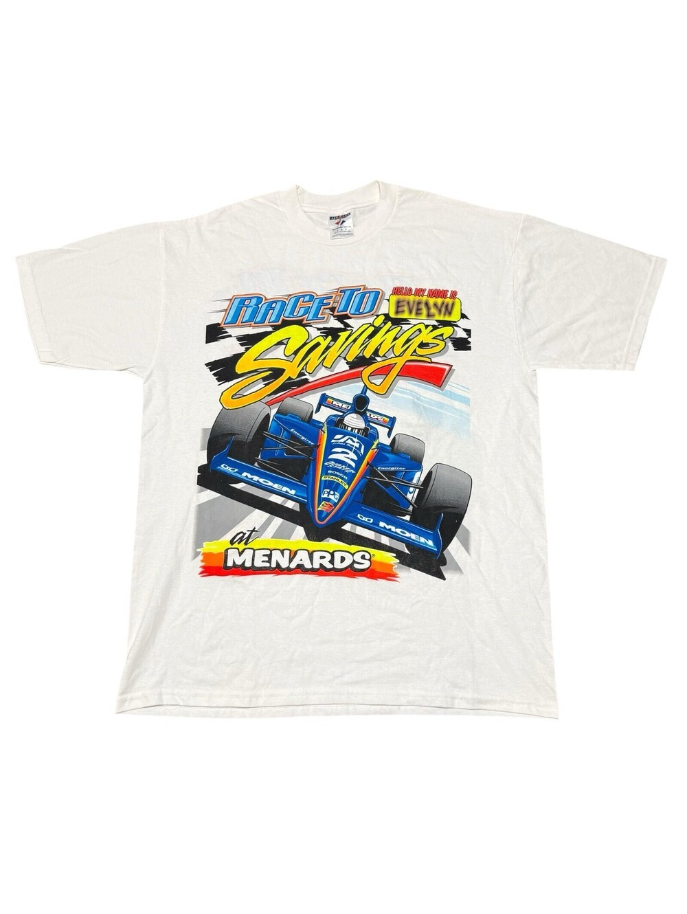 Vtg 90s Menards Race To Savings IndyCar T Shirt Jerzees Large Johns Manville